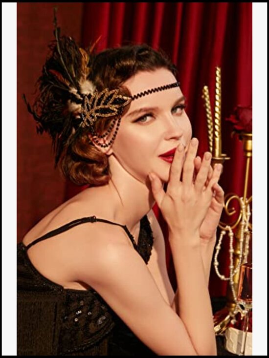 1920s Flapper Headband Sequin Showgirl Hair Band Feather Gatsby Party Accessory main image 4